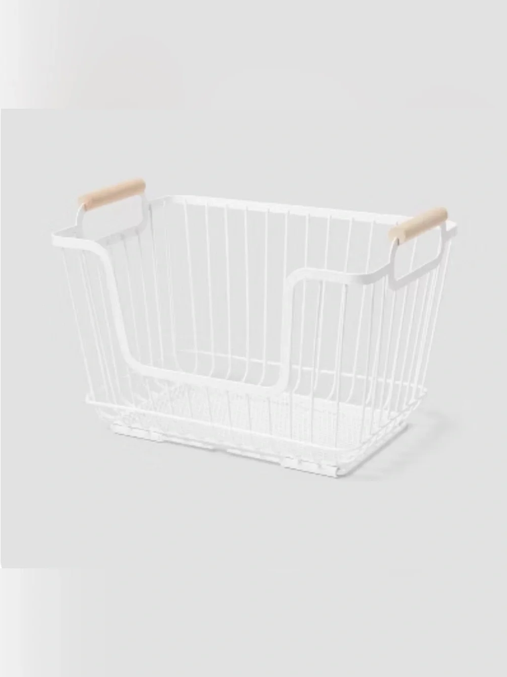 Metal Stackable Wire Pantry Basket with Rubber Wood Handle - Brightroom